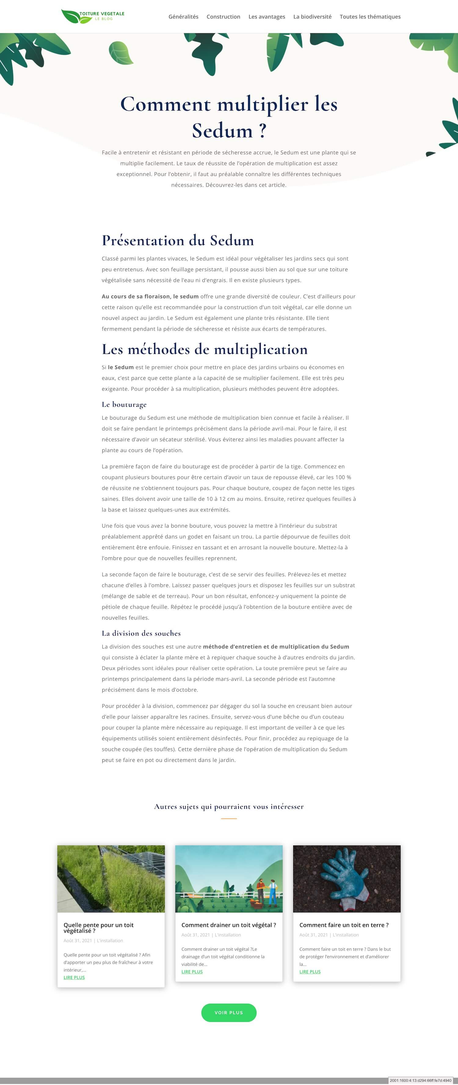 Création de site web pour une entreprise de toiture végétales à Genève